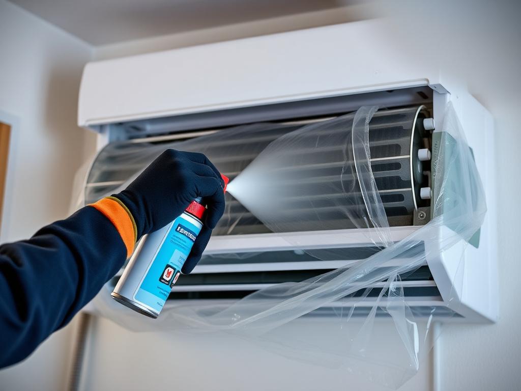 Foaming chemical cleaner applied to an evaporator coil