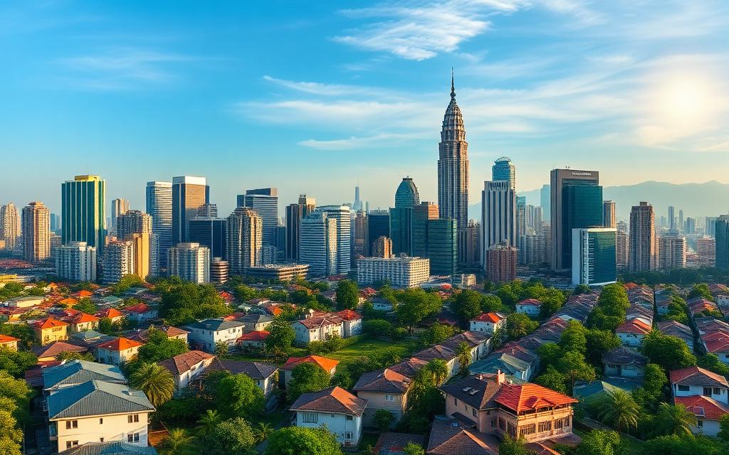 Kuala Lumpur skyline with residential neighbourhoods in the foreground