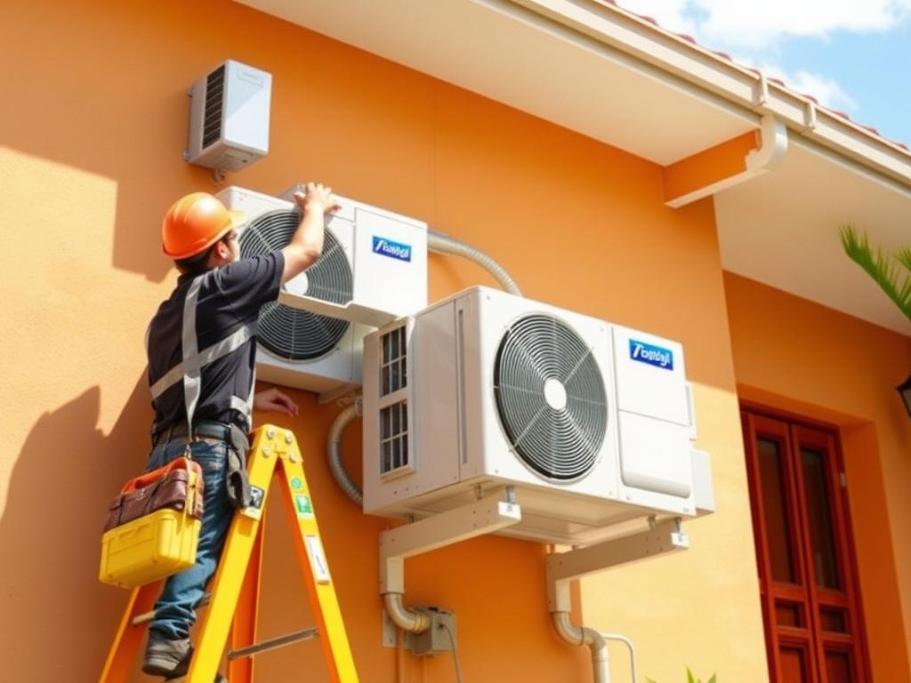 Outdoor condenser being mounted on wall brackets